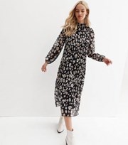 New Look Black Leopard Print Chiffon Pleated Midi Dress